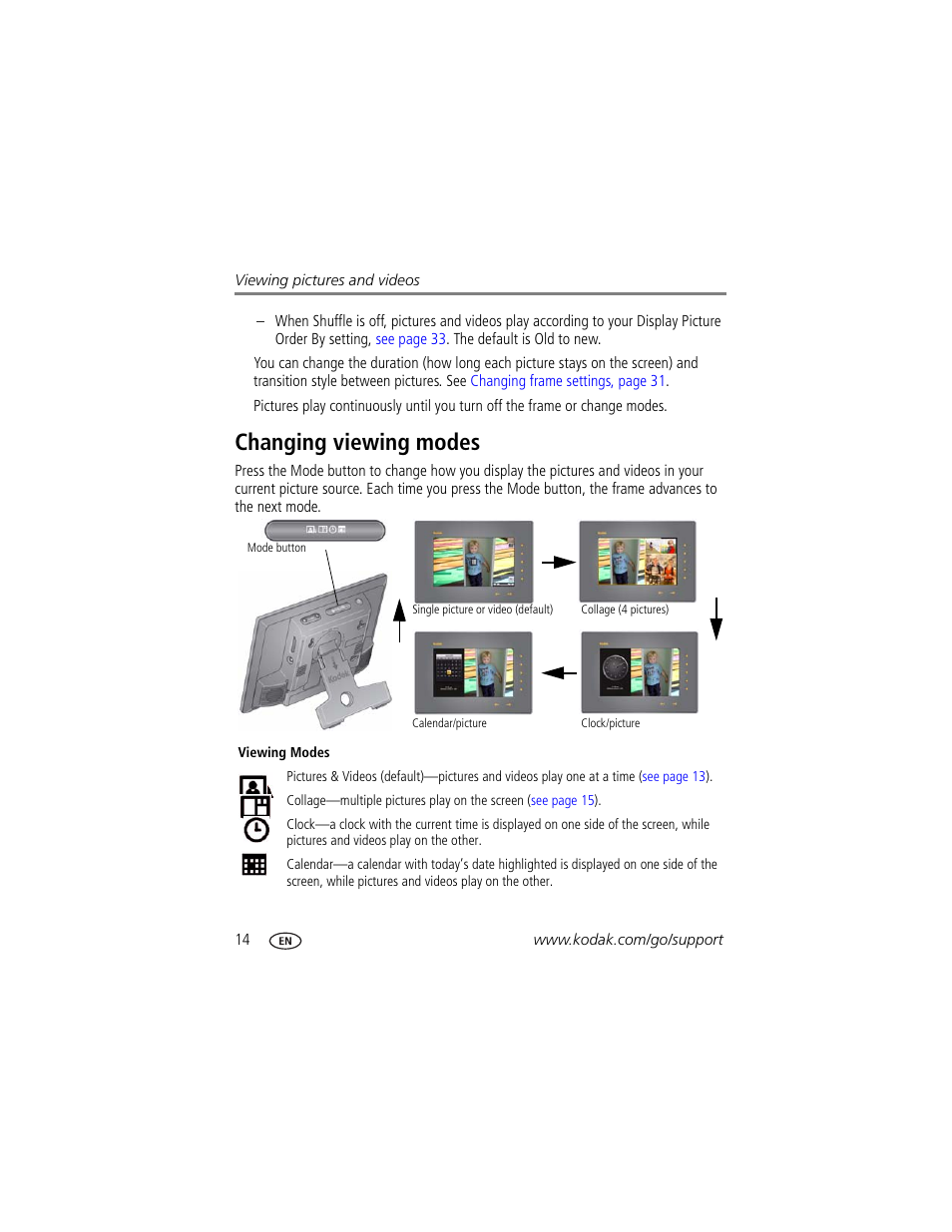 Changing viewing modes | Kodak S730 User Manual | Page 20 / 61