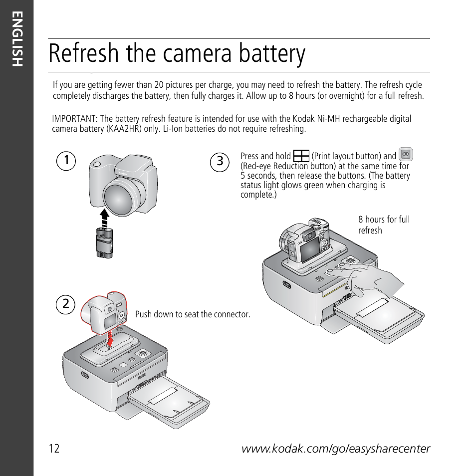 Refresh the camera battery, En gli sh | Kodak G600 User Manual | Page 12 / 22