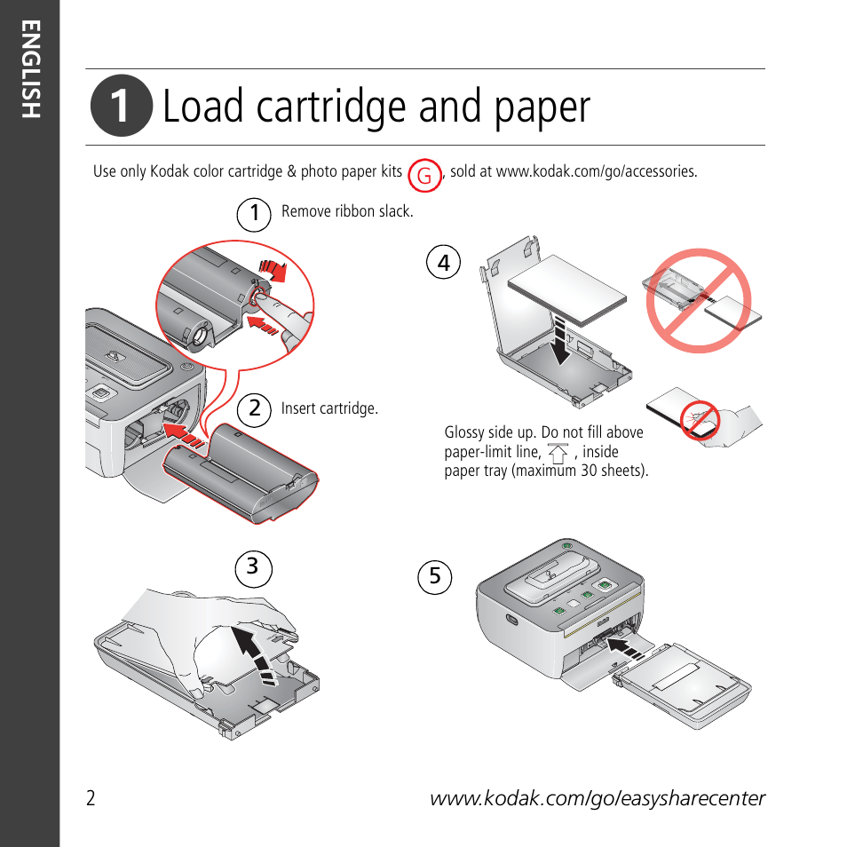 Load cartridge and paper | Kodak G600 User Manual | Page 2 / 22