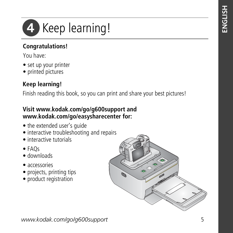 Keep learning | Kodak G600 User Manual | Page 5 / 22