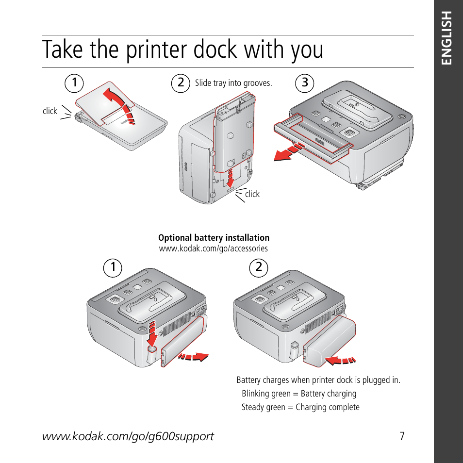 Take the printer dock with you, Eng lish | Kodak G600 User Manual | Page 7 / 22