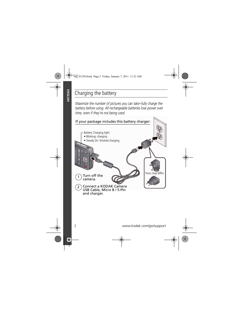 Charging the battery | Kodak M52 User Manual | Page 2 / 26