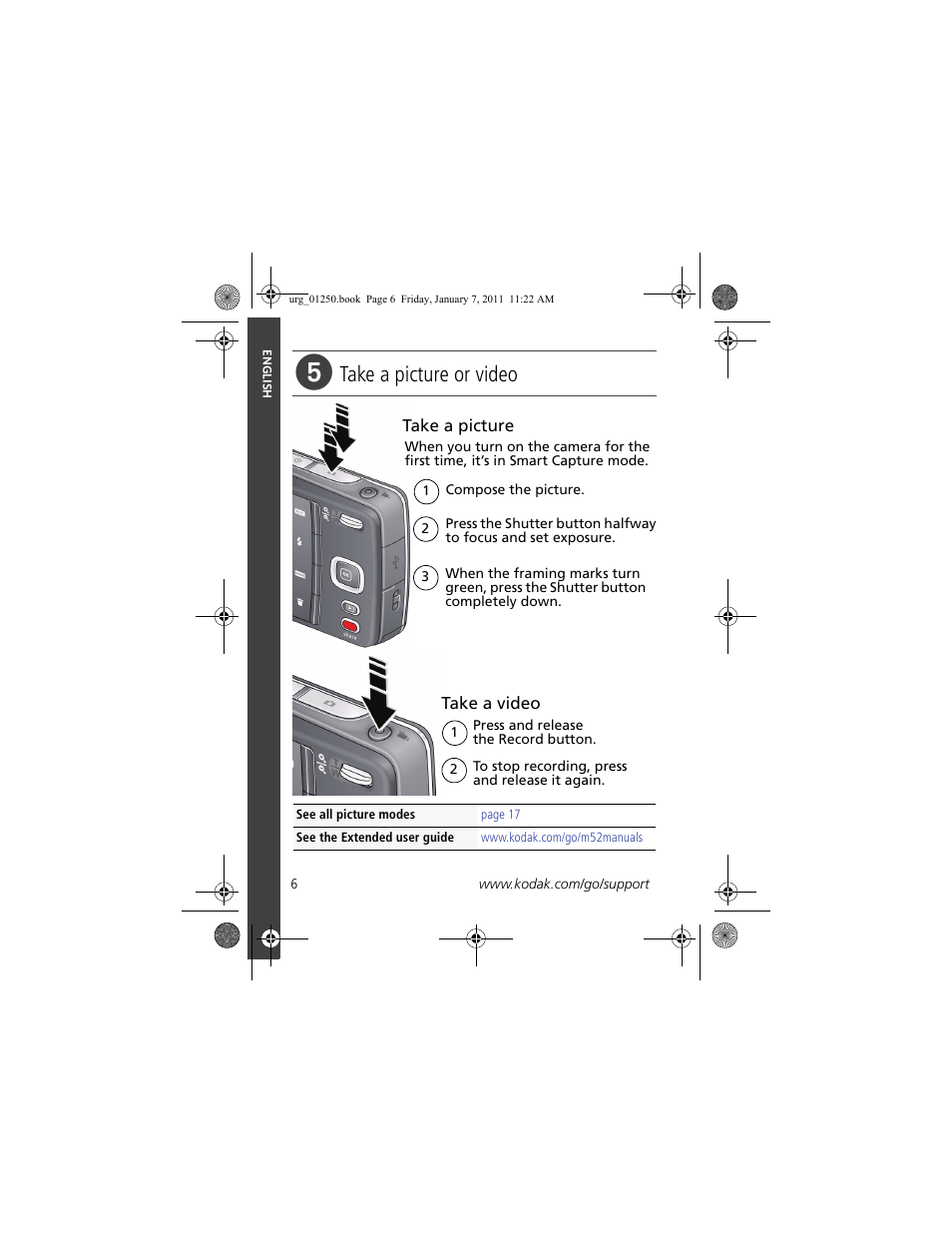 Take a picture or video | Kodak M52 User Manual | Page 6 / 26