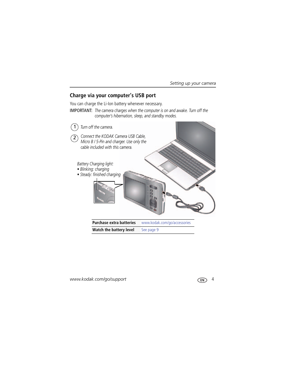 Charge via your computer’s usb port | Kodak M23 User Manual | Page 11 / 68