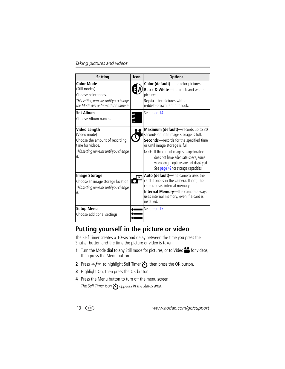 Putting yourself in the picture or video | Kodak CX7310 User Manual | Page 20 / 56