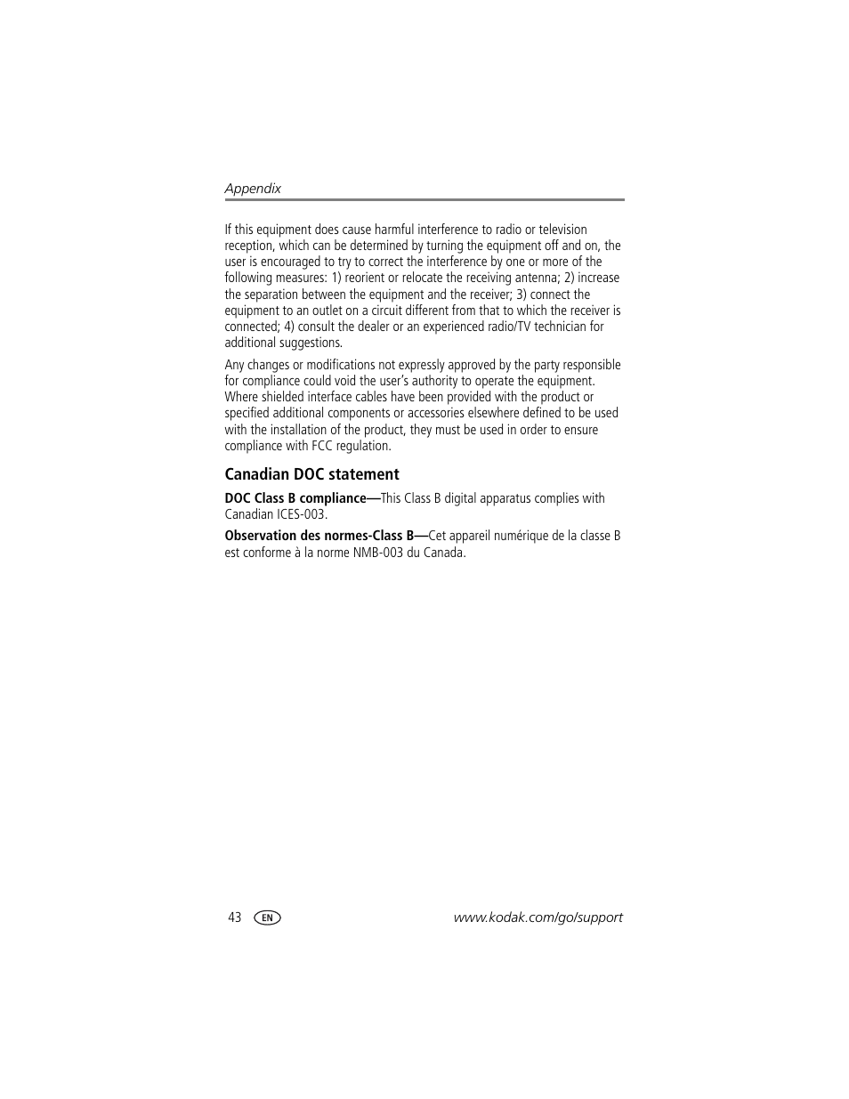 Canadian doc statement | Kodak CX7310 User Manual | Page 50 / 56