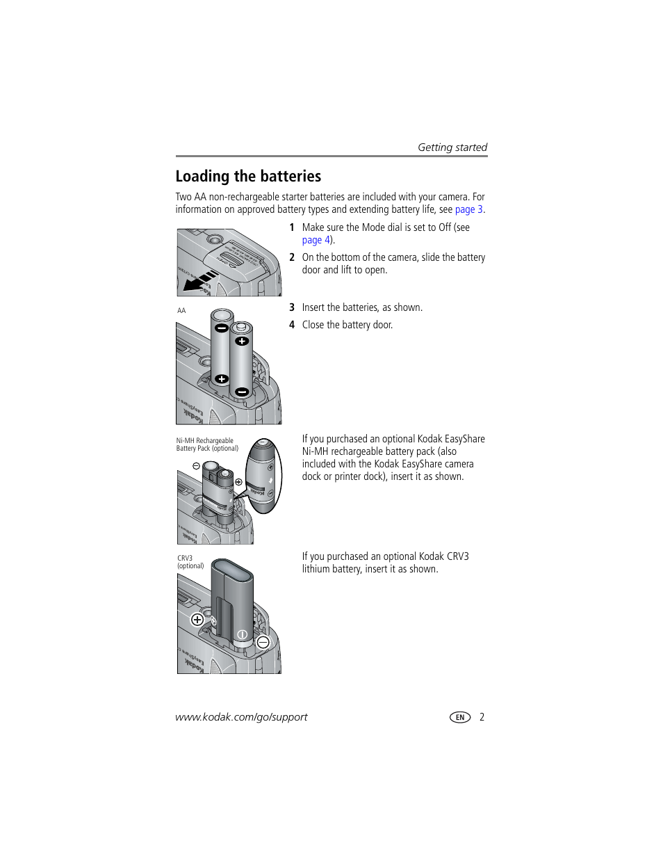 Loading the batteries | Kodak CX7310 User Manual | Page 9 / 56