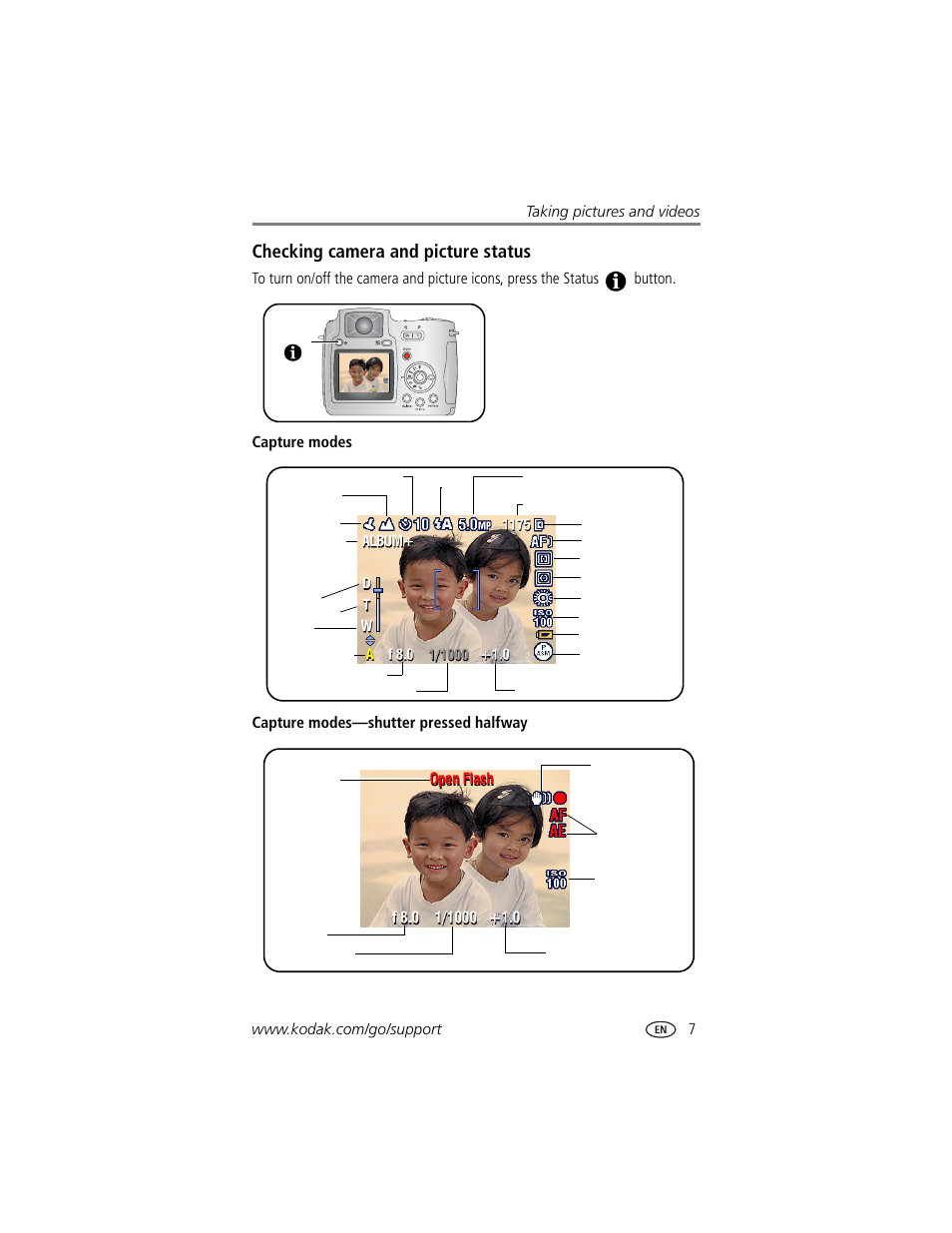 Checking camera and picture status | Kodak Z740 User Manual | Page 13 / 70