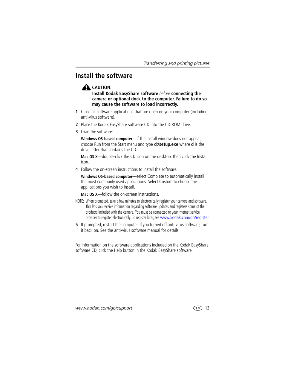 Install the software | Kodak Z740 User Manual | Page 19 / 70
