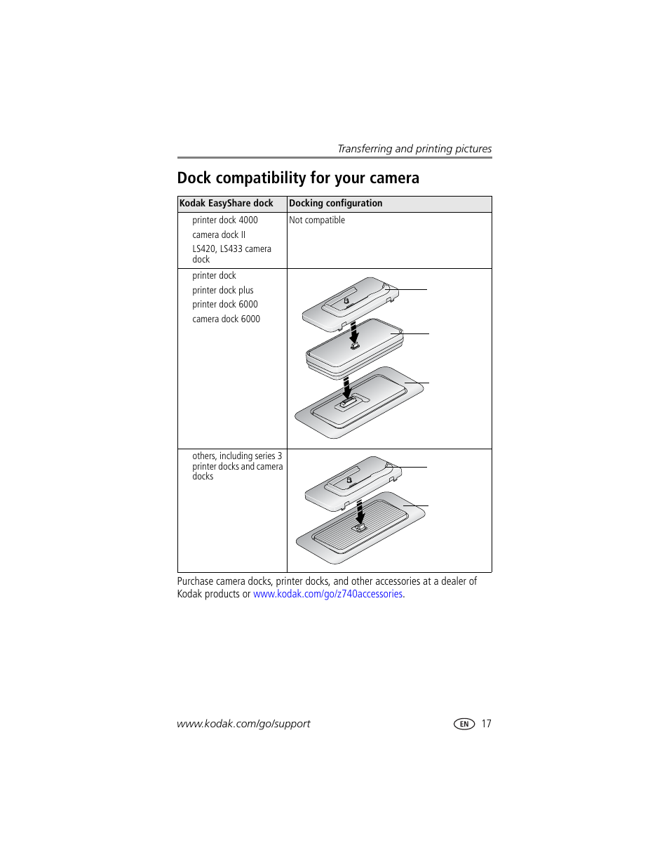 Dock compatibility for your camera | Kodak Z740 User Manual | Page 23 / 70