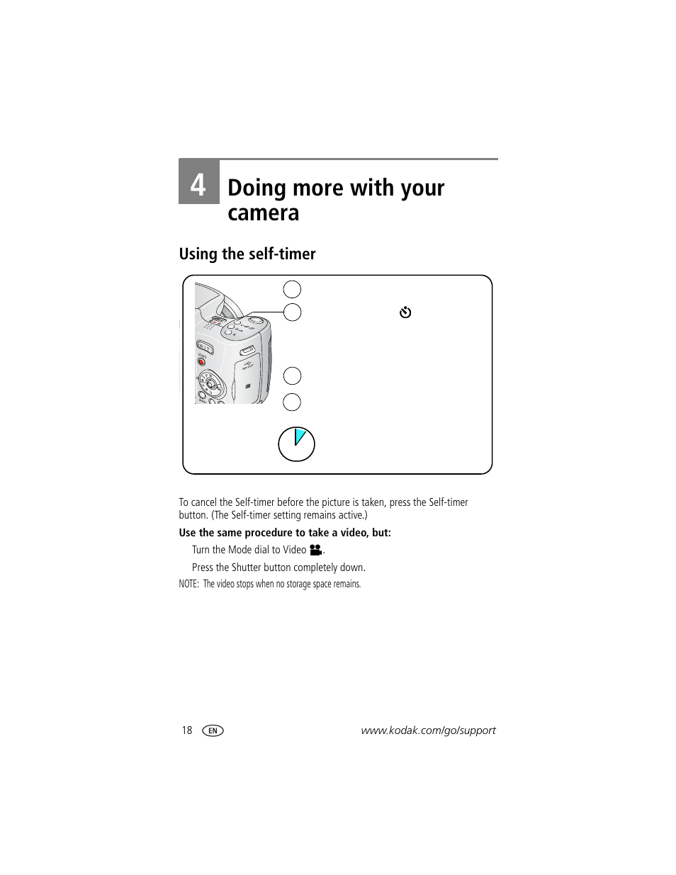 Doing more with your camera, Using the self-timer, 4 doing more with your camera | Kodak Z740 User Manual | Page 24 / 70