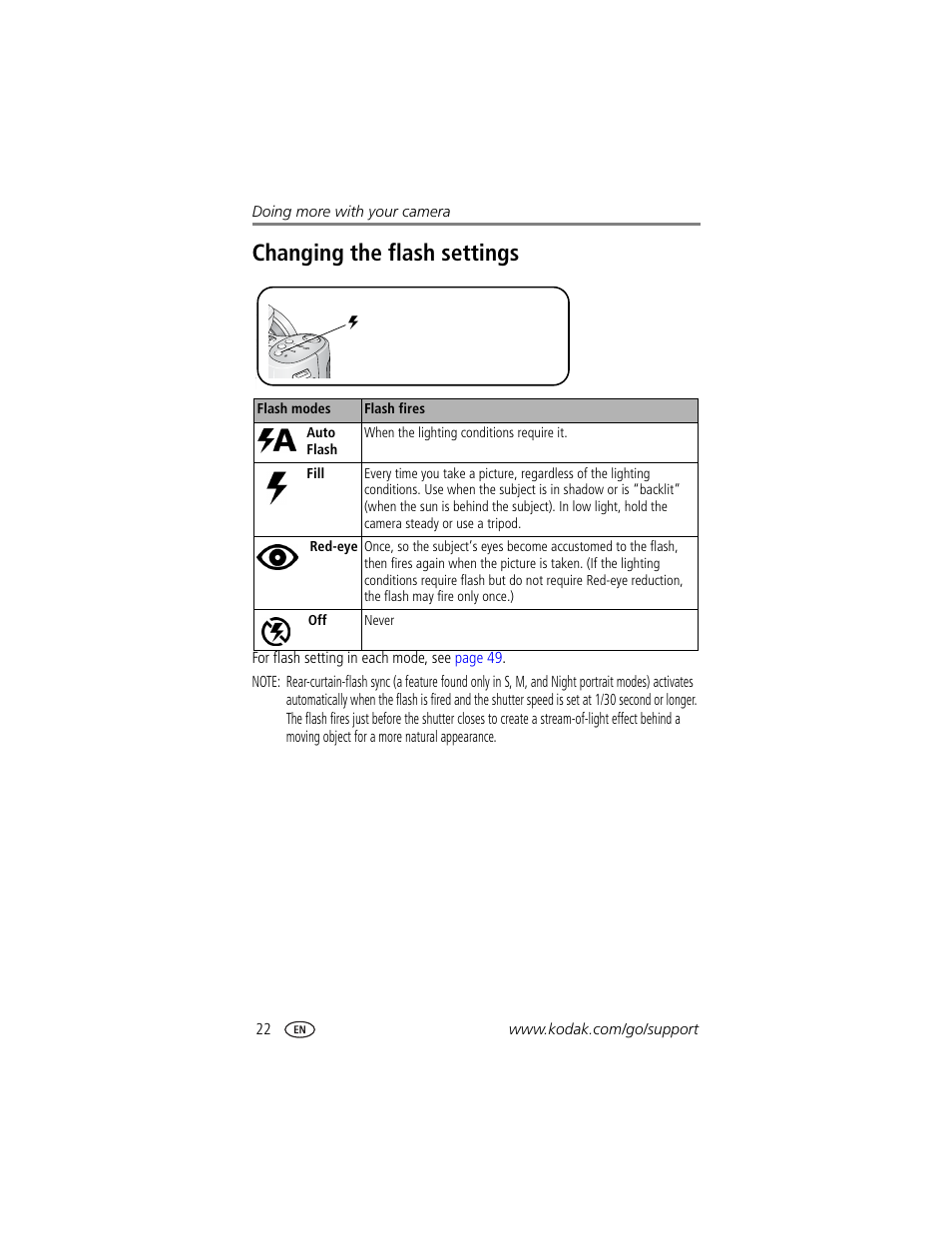 Changing the flash settings | Kodak Z740 User Manual | Page 28 / 70