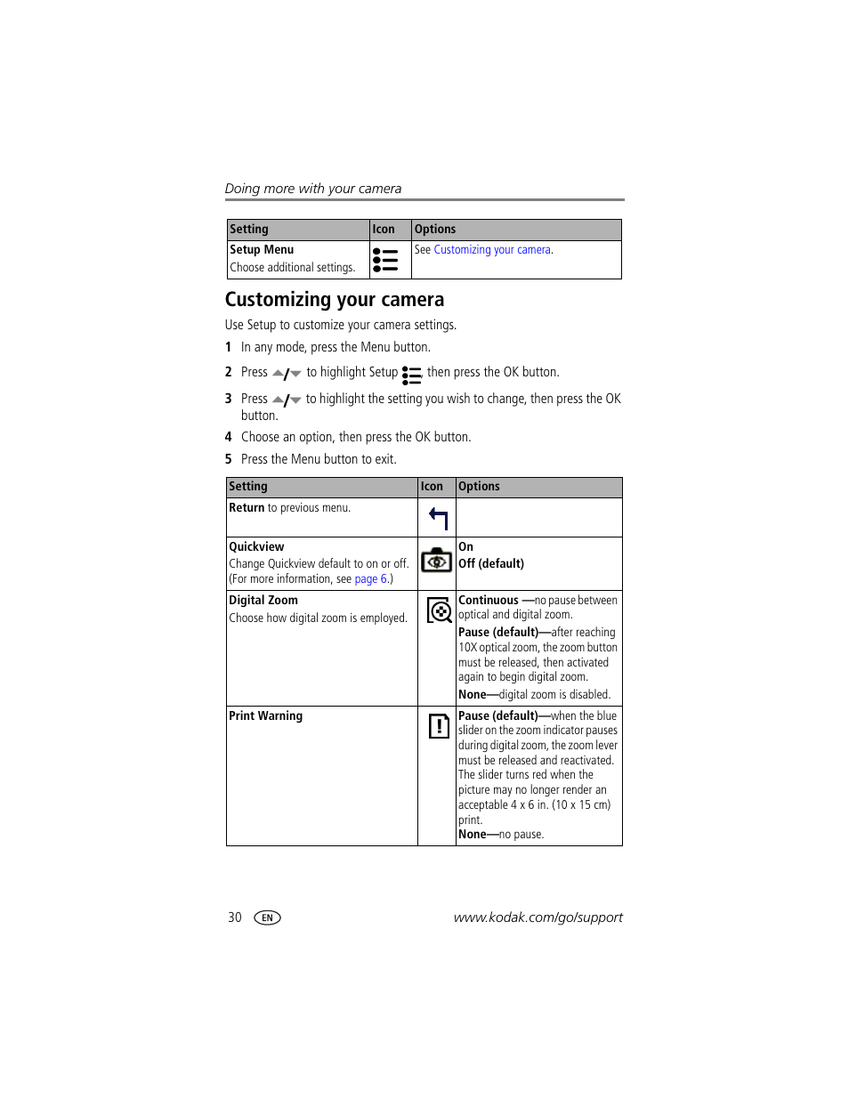 Customizing your camera | Kodak Z740 User Manual | Page 36 / 70