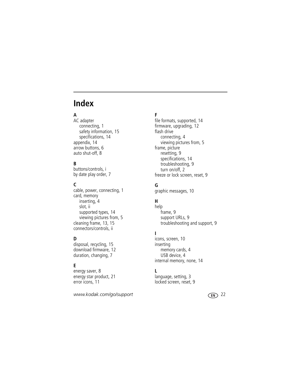 Index | Kodak P85 User Manual | Page 27 / 28