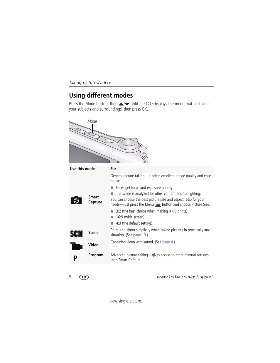 Using different modes | Kodak C1530 User Manual | Page 16 / 65