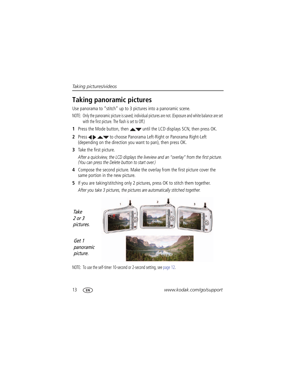 Taking panoramic pictures | Kodak C1530 User Manual | Page 20 / 65