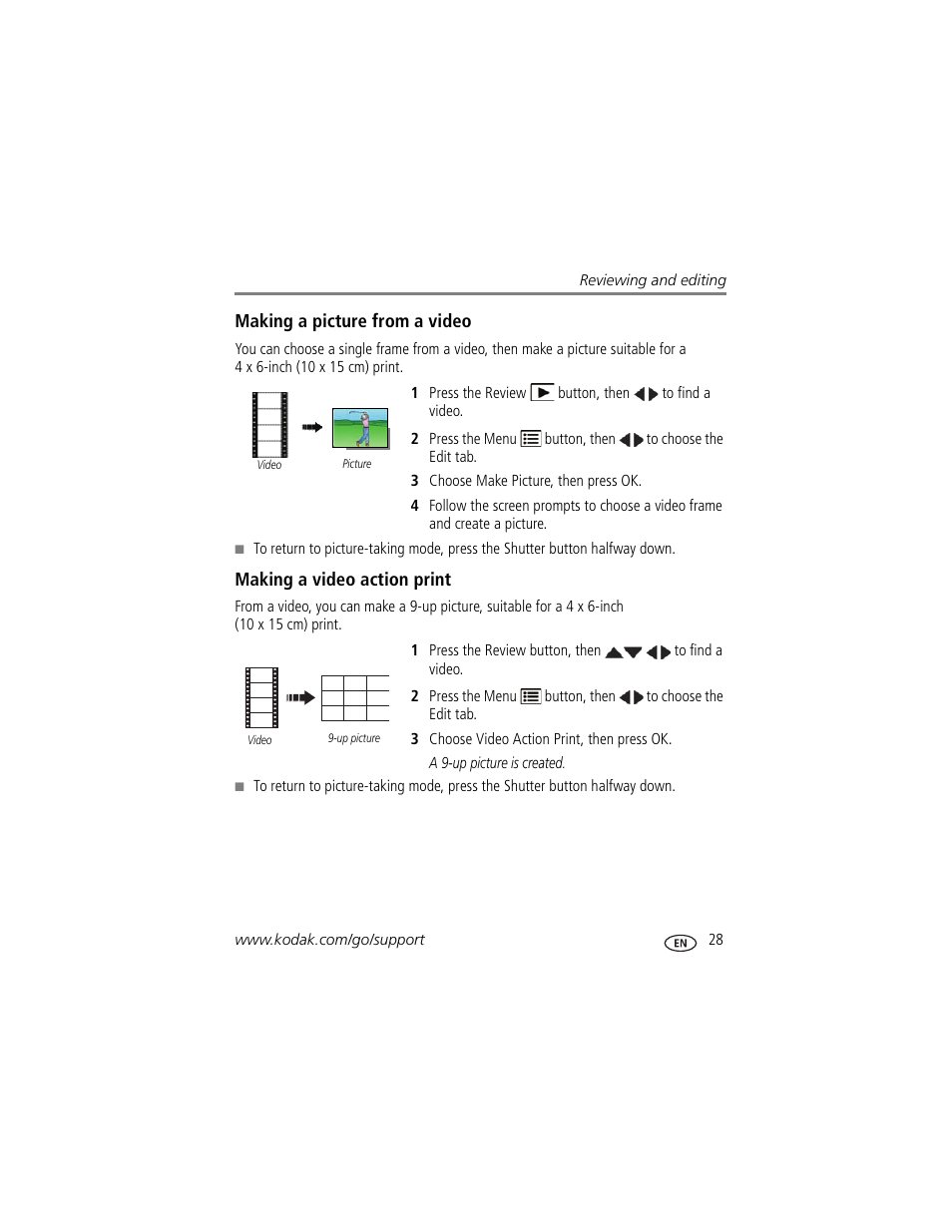 Making a picture from a video, Making a video action print | Kodak C1530 User Manual | Page 35 / 65