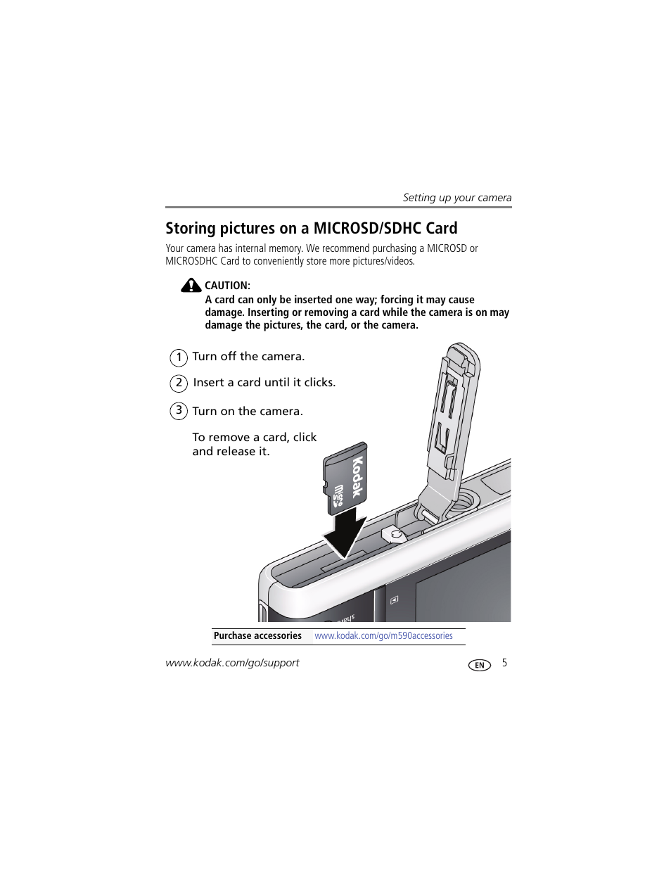 Storing pictures on a microsd/sdhc card | Kodak M590 User Manual | Page 11 / 67