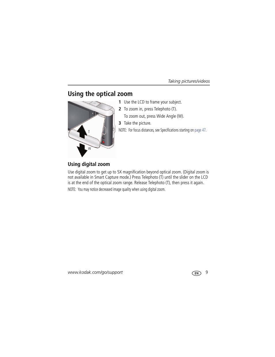 Using digital zoom, Using the optical zoom | Kodak M590 User Manual | Page 15 / 67