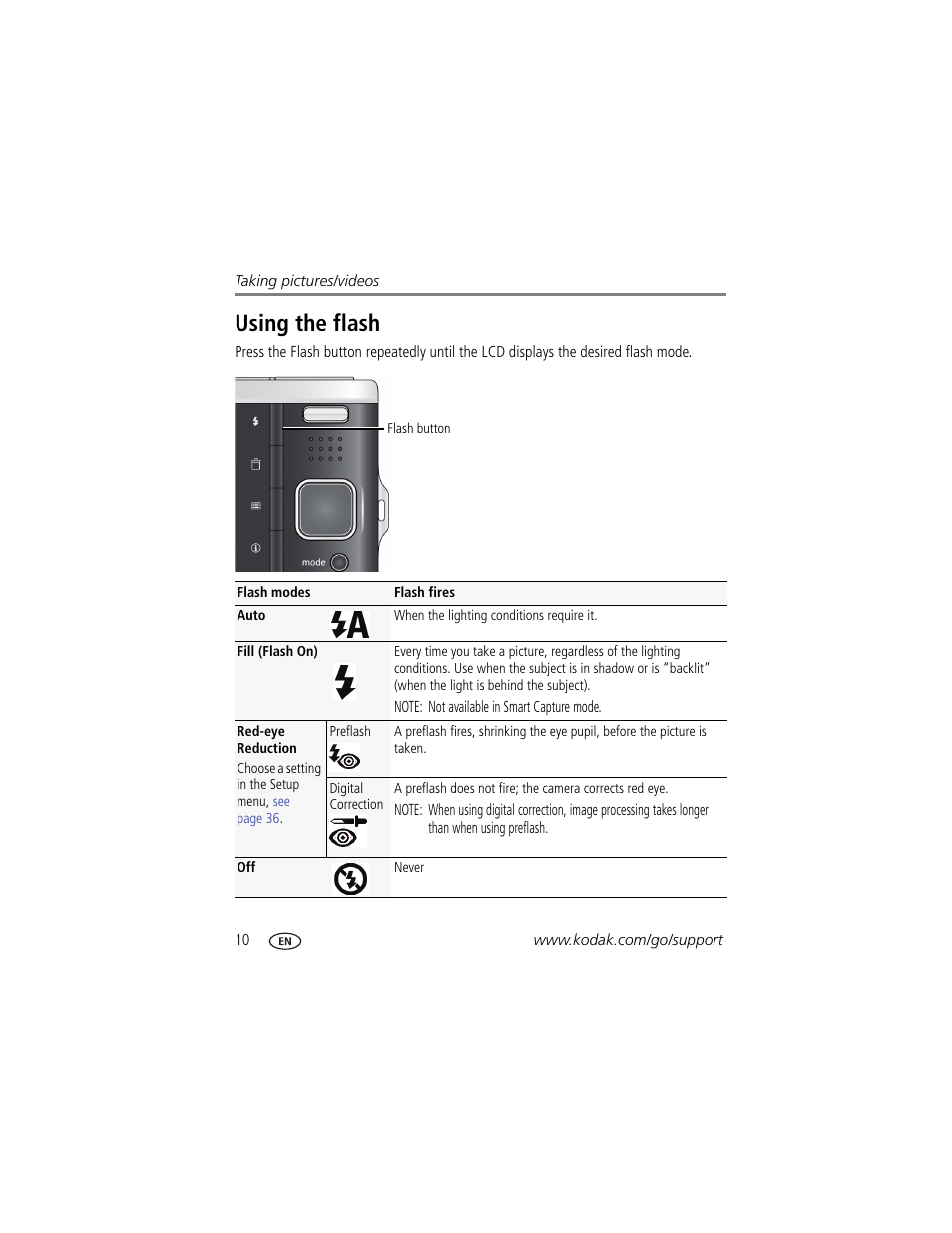 Using the flash | Kodak M590 User Manual | Page 16 / 67