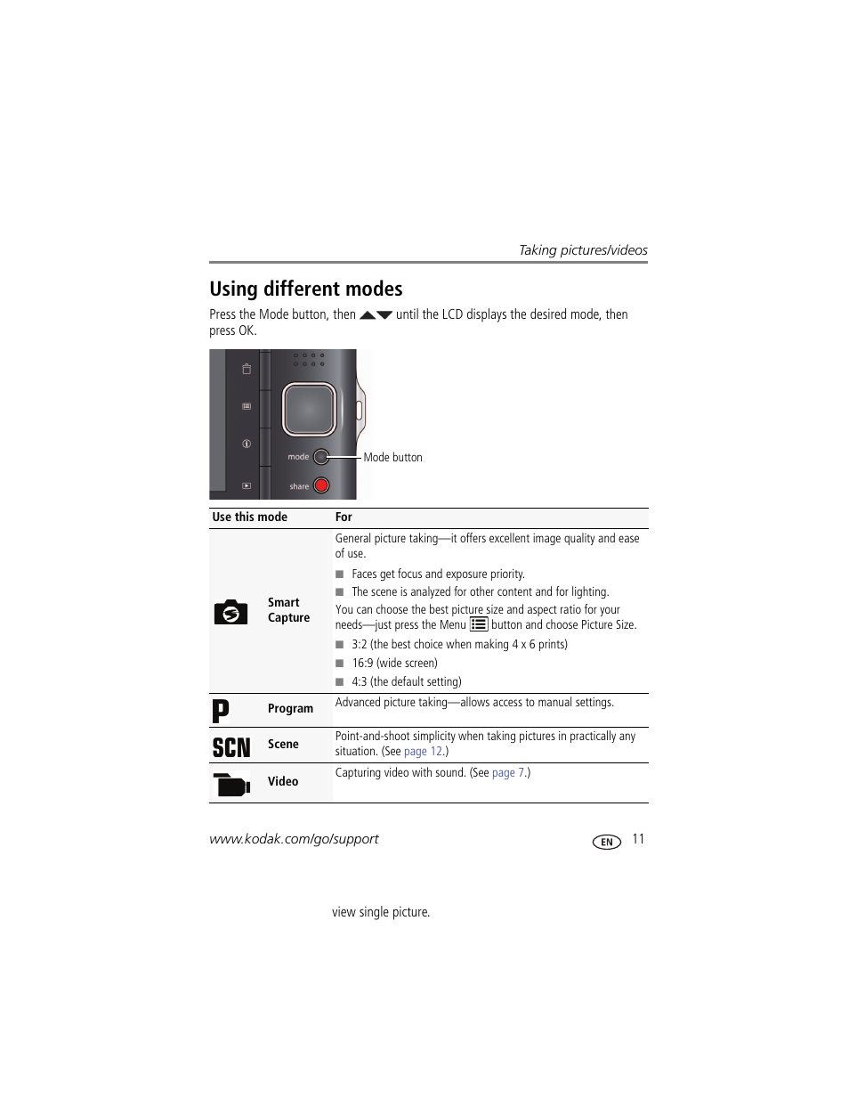 Using different modes | Kodak M590 User Manual | Page 17 / 67