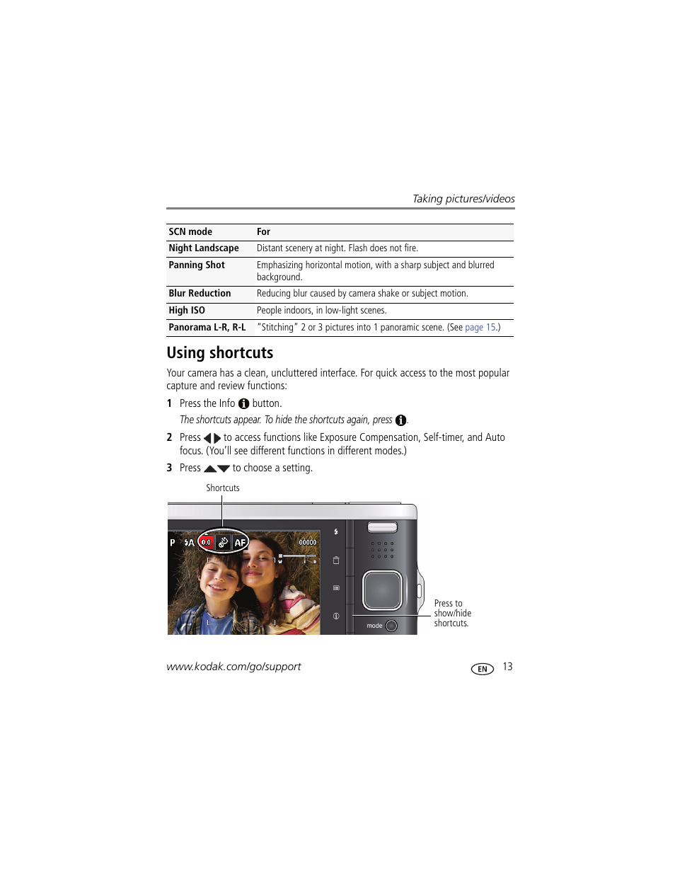 Using shortcuts | Kodak M590 User Manual | Page 19 / 67