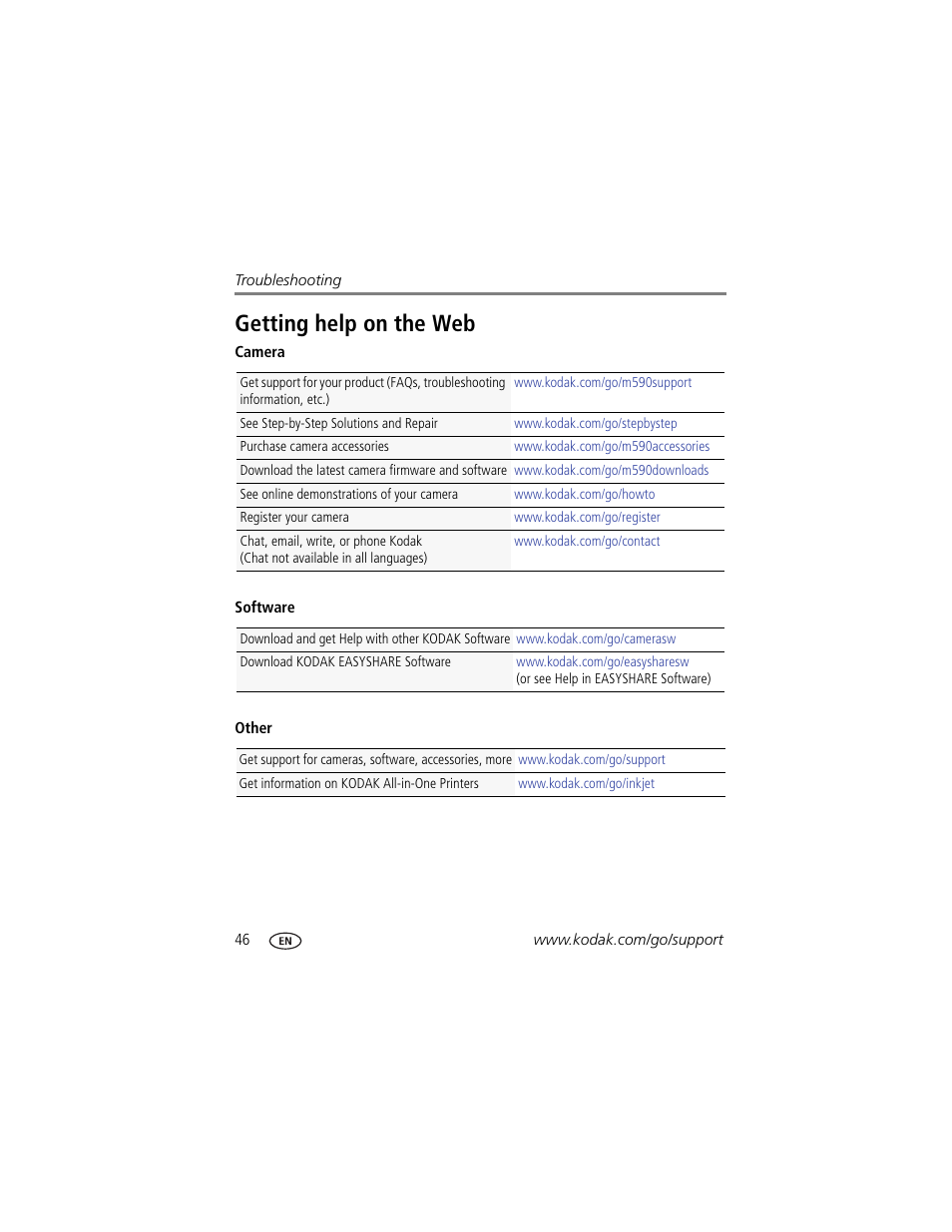 Getting help on the web | Kodak M590 User Manual | Page 52 / 67