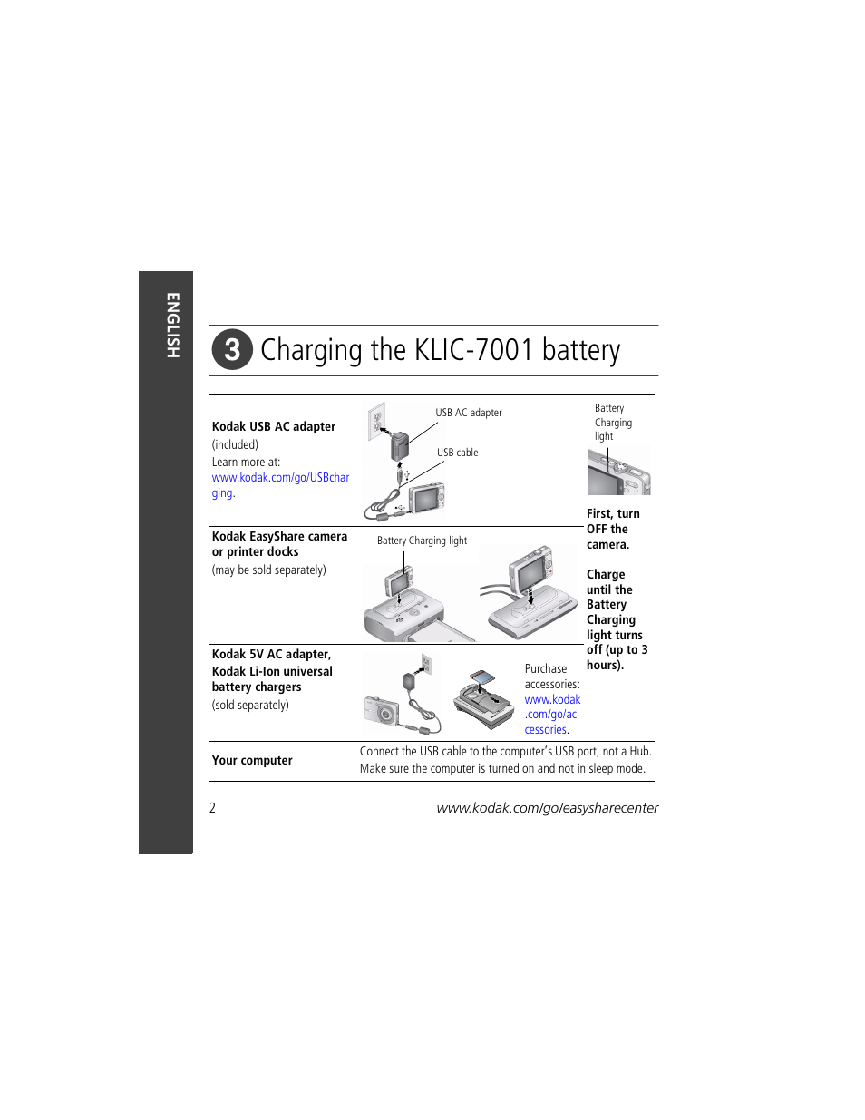 Charging the klic-7001 battery | Kodak MD1063 User Manual | Page 2 / 29
