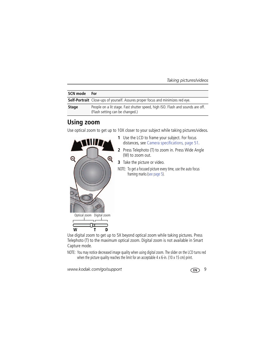 Using zoom, Using optical zoom | Kodak Z950 User Manual | Page 15 / 72