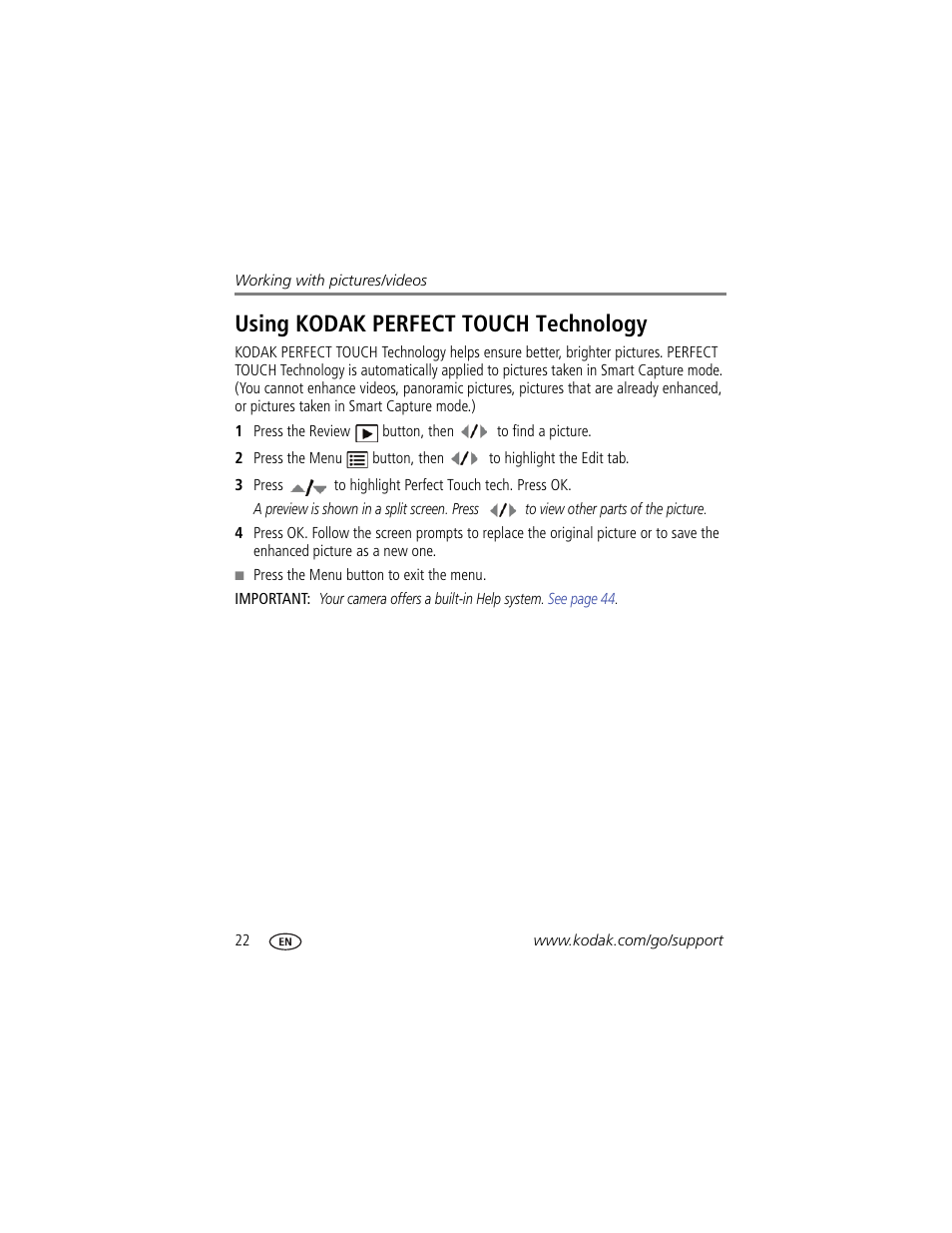 Using kodak perfect touch technology | Kodak Z950 User Manual | Page 28 / 72