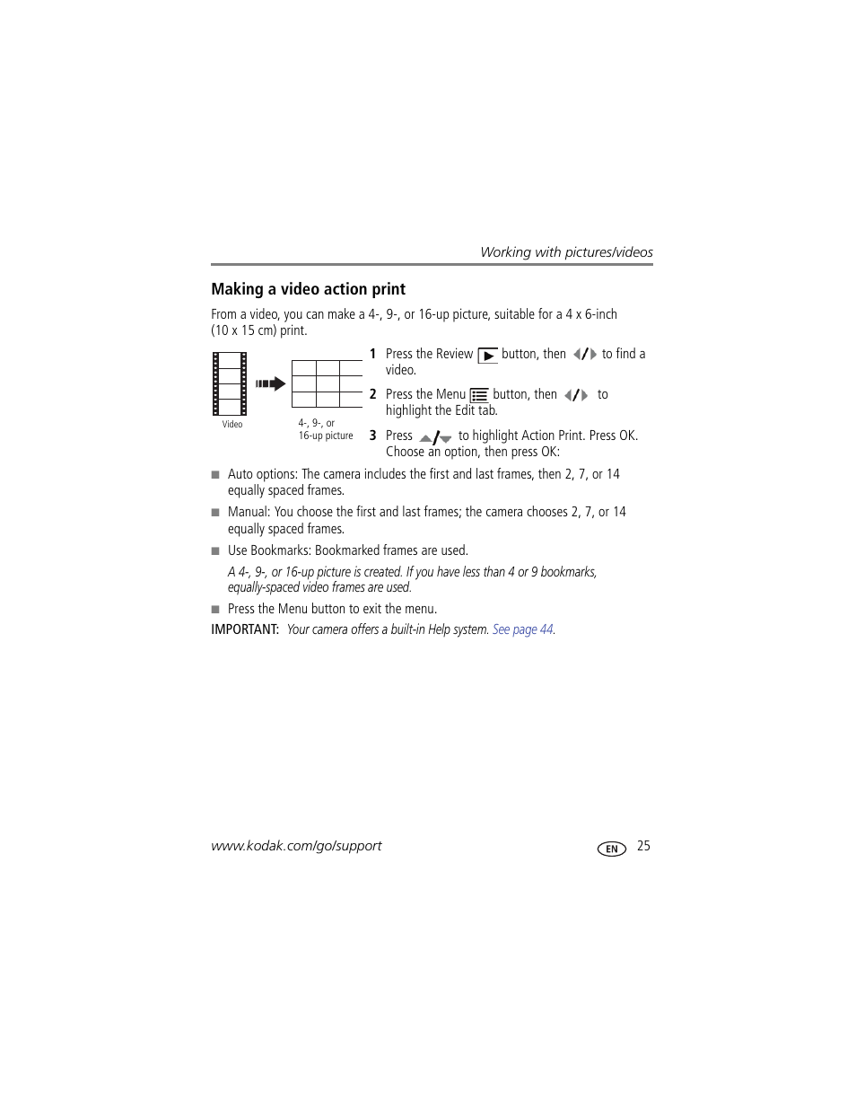 Making a video action print | Kodak Z950 User Manual | Page 31 / 72