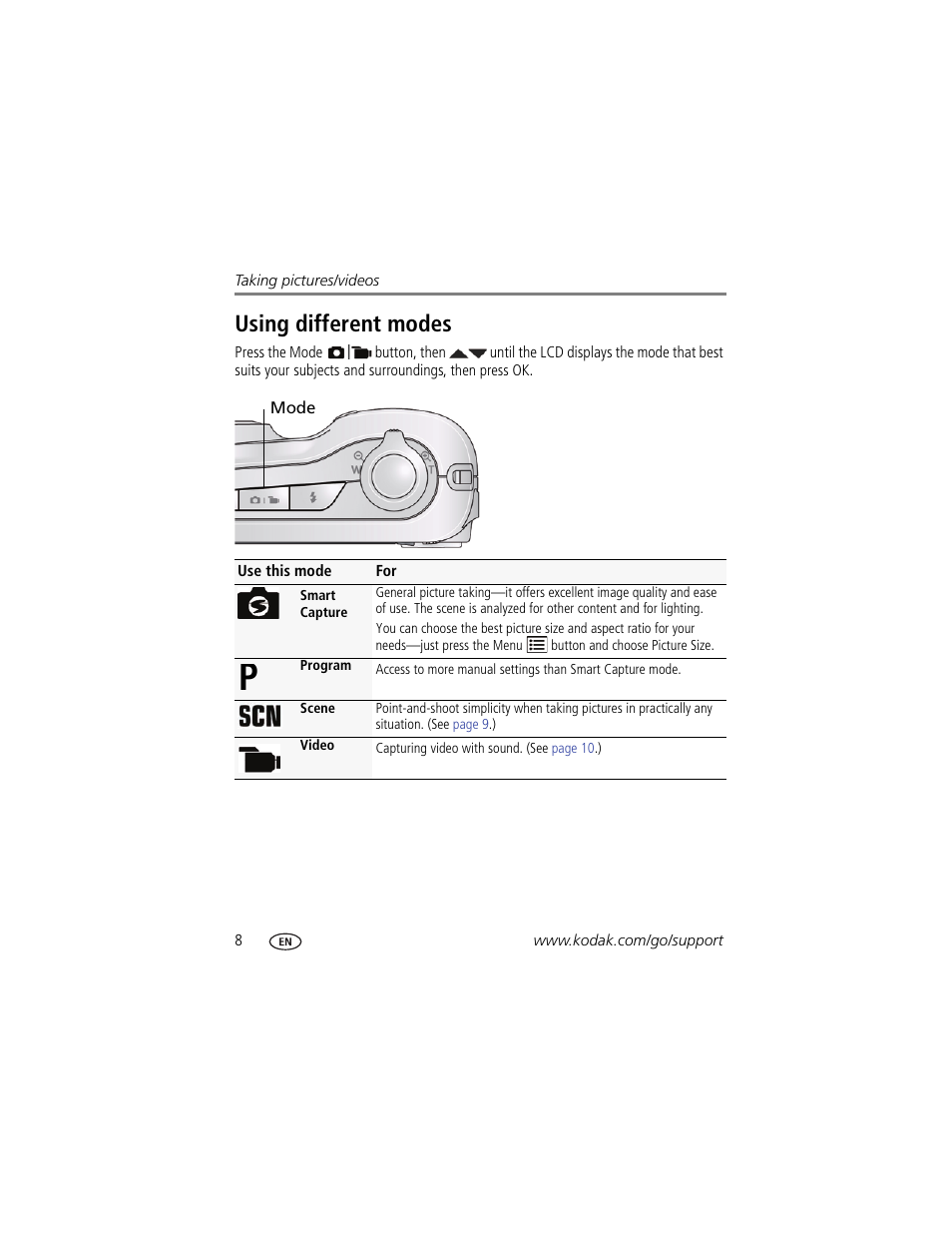 Using different modes | Kodak CD83 User Manual | Page 14 / 64