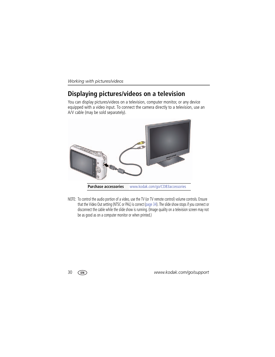 Displaying pictures/videos on a television | Kodak CD83 User Manual | Page 36 / 64