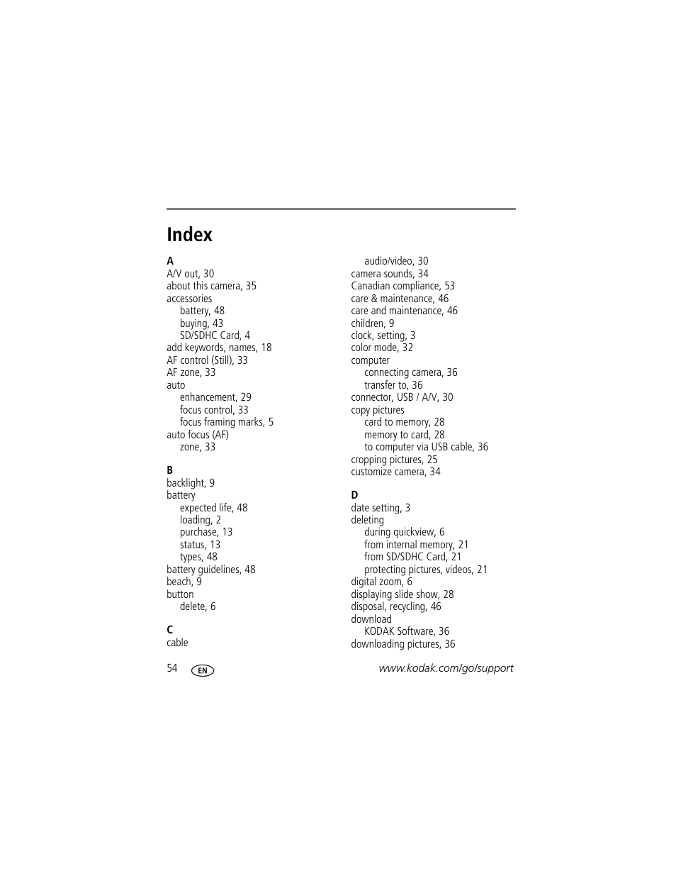 Index | Kodak CD83 User Manual | Page 60 / 64