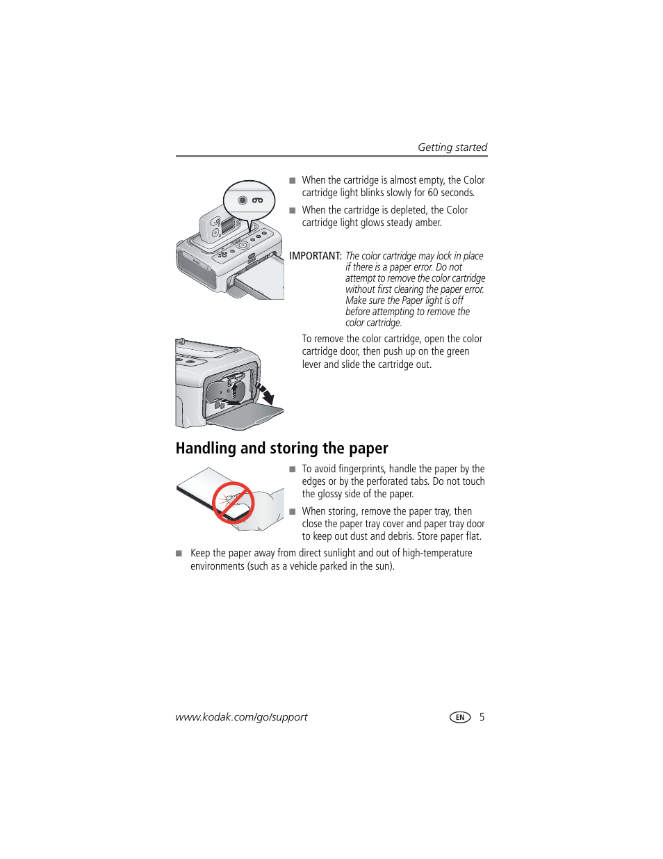 Handling and storing the paper | Kodak Printer Dock Plus User Manual | Page 11 / 66