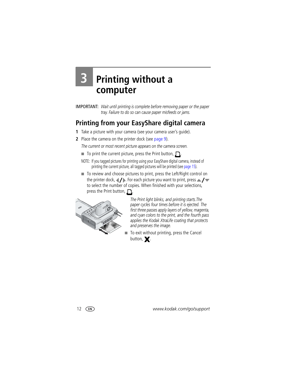 3 printing without a computer, Printing from your easyshare digital camera, Printing without a computer | Kodak Printer Dock Plus User Manual | Page 18 / 66