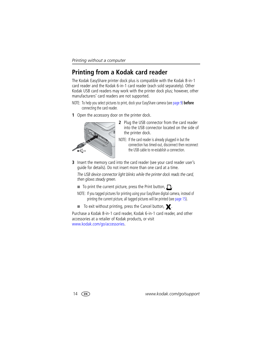 Printing from a kodak card reader | Kodak Printer Dock Plus User Manual | Page 20 / 66