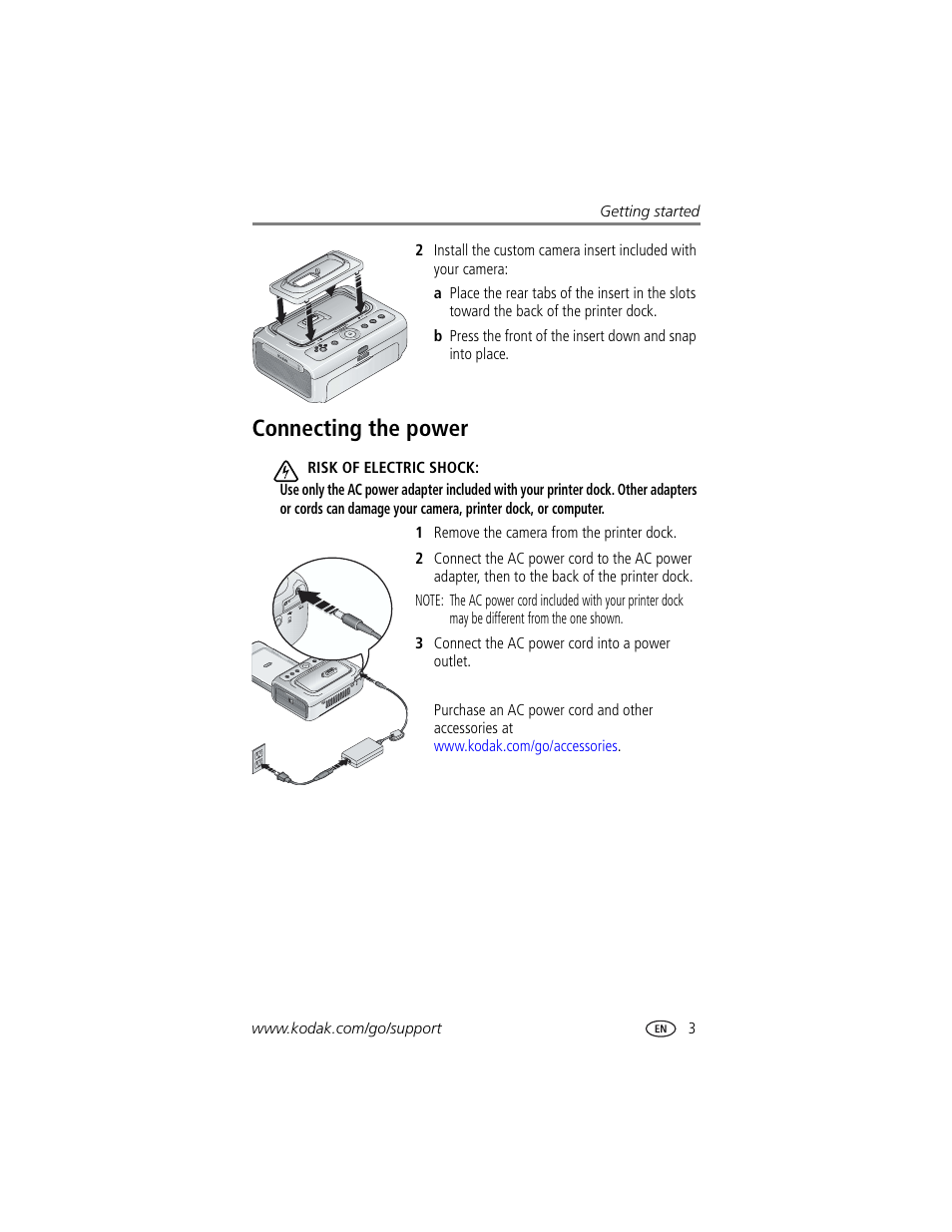 Connecting the power | Kodak Printer Dock Plus User Manual | Page 9 / 66