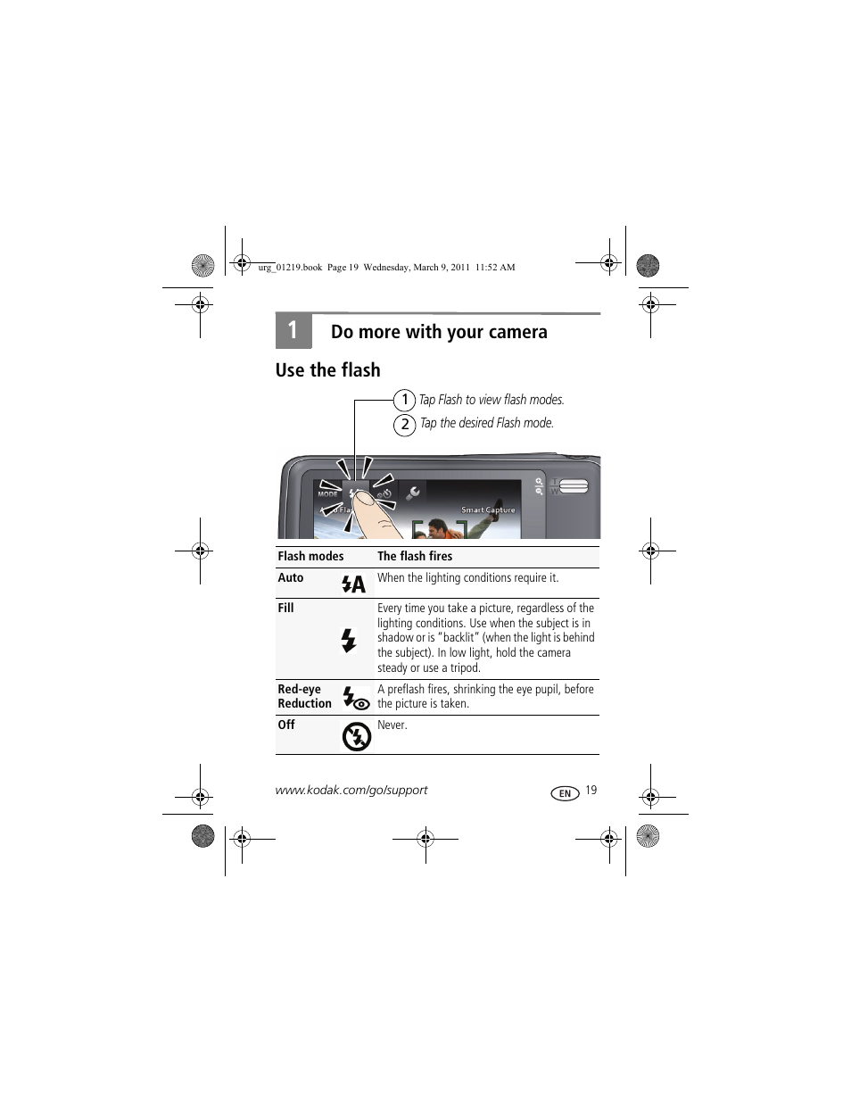 Do more with your camera, Use the flash, Do more with your camera use the flash | Kodak TOUCH M577 User Manual | Page 19 / 28