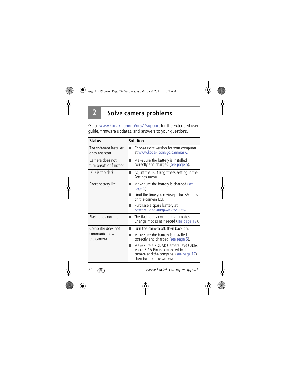 Solve camera problems | Kodak TOUCH M577 User Manual | Page 24 / 28