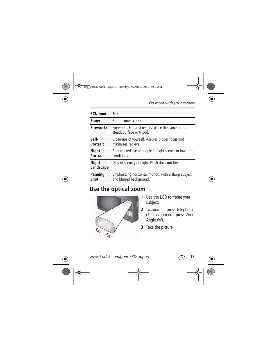 Use the optical zoom | Kodak M530 User Manual | Page 13 / 29