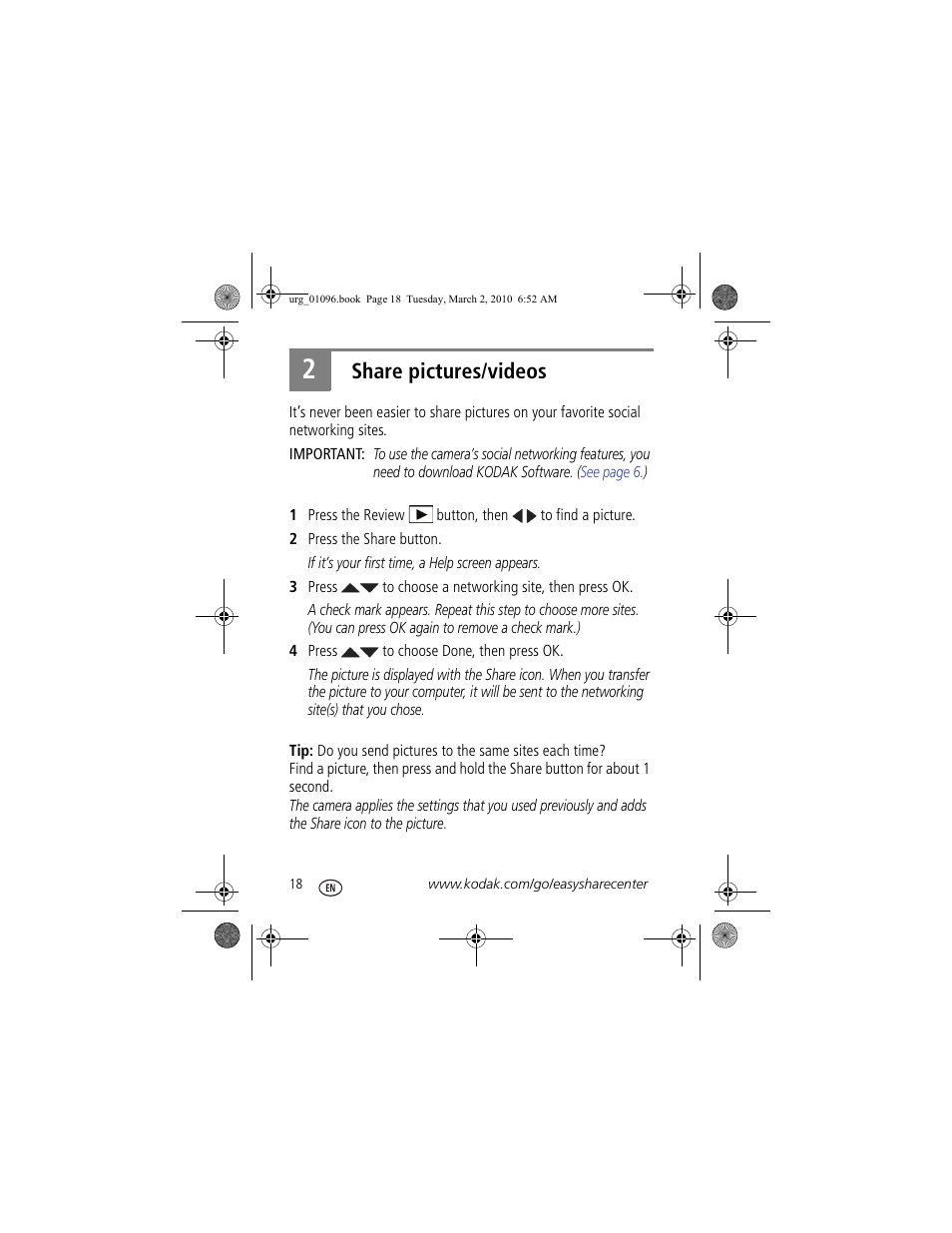 Share pictures/videos | Kodak M530 User Manual | Page 18 / 29