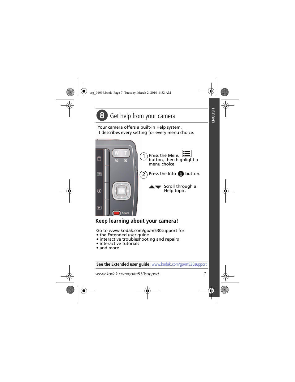 Get help from your camera | Kodak M530 User Manual | Page 7 / 29