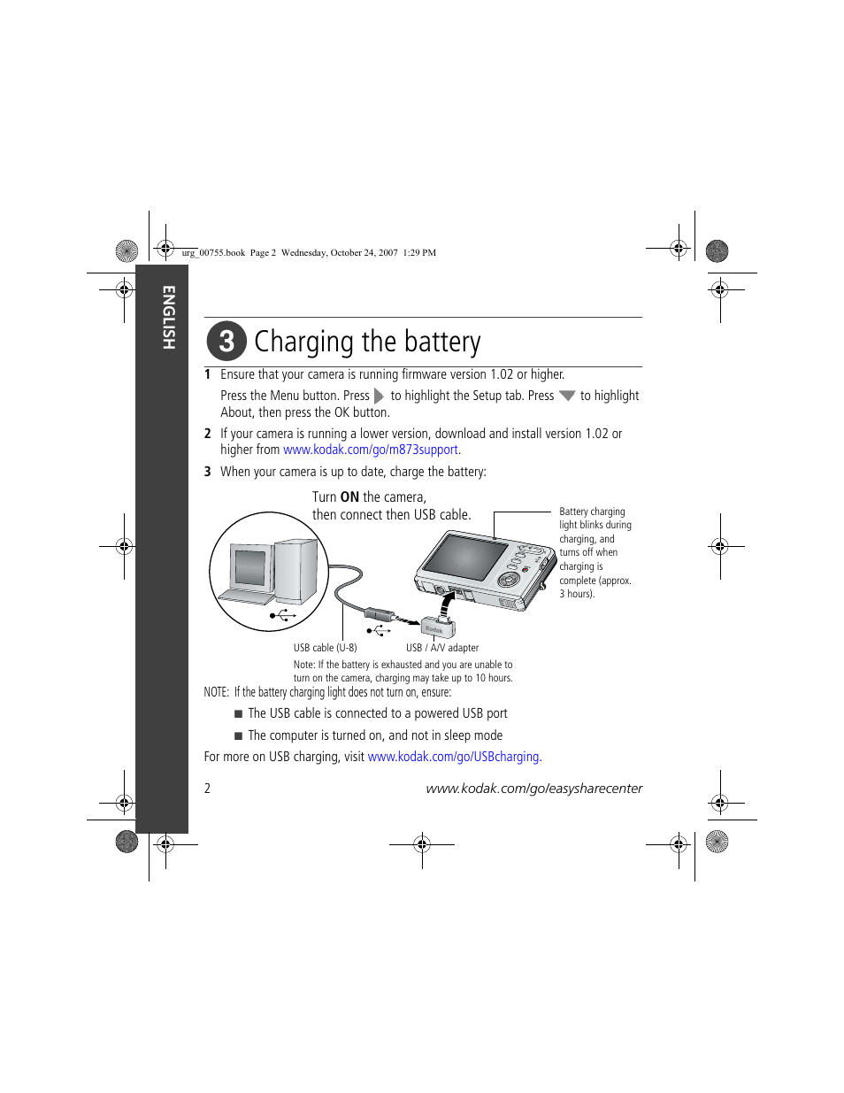 Charging the battery | Kodak M873 User Manual | Page 2 / 27