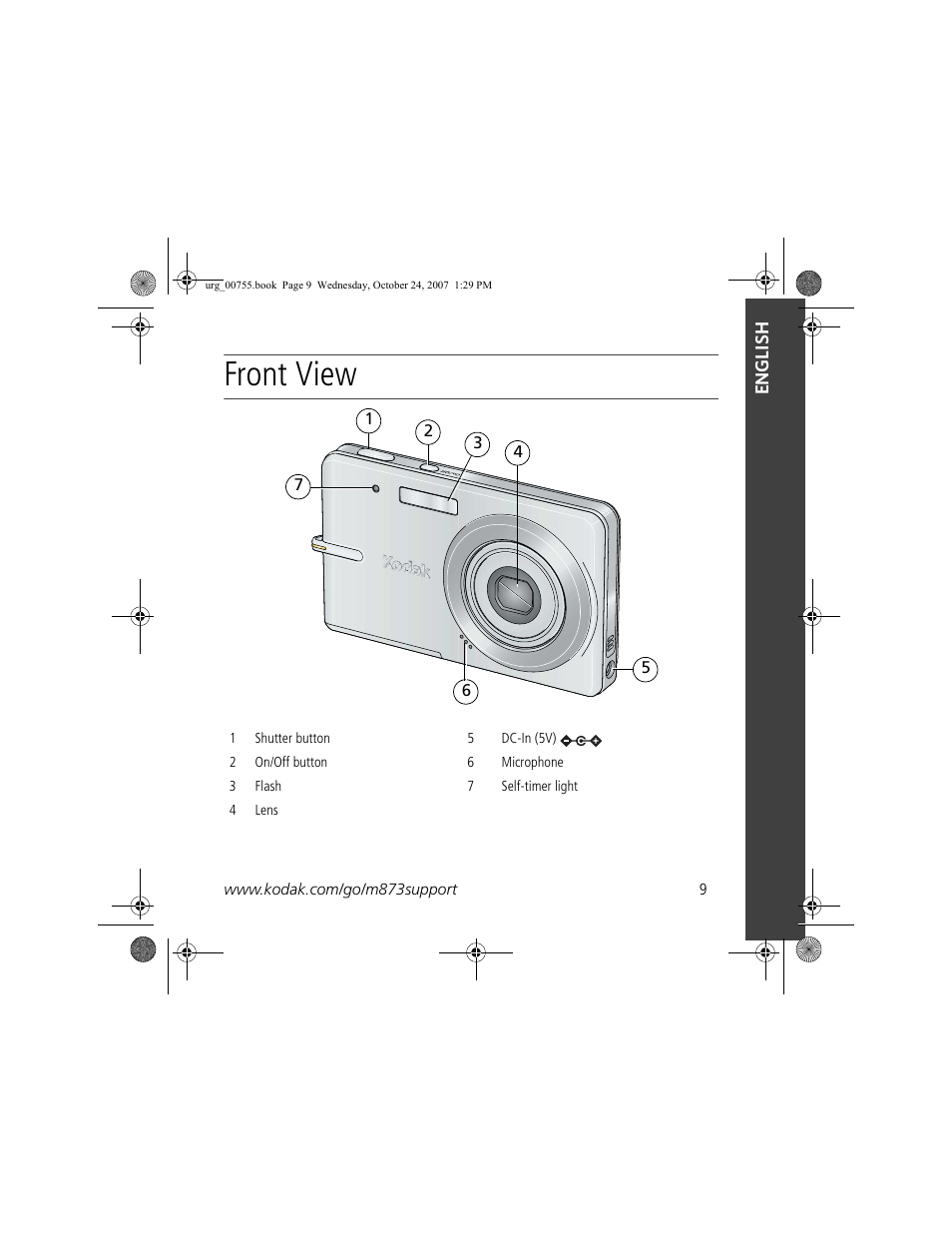 Front view | Kodak M873 User Manual | Page 9 / 27