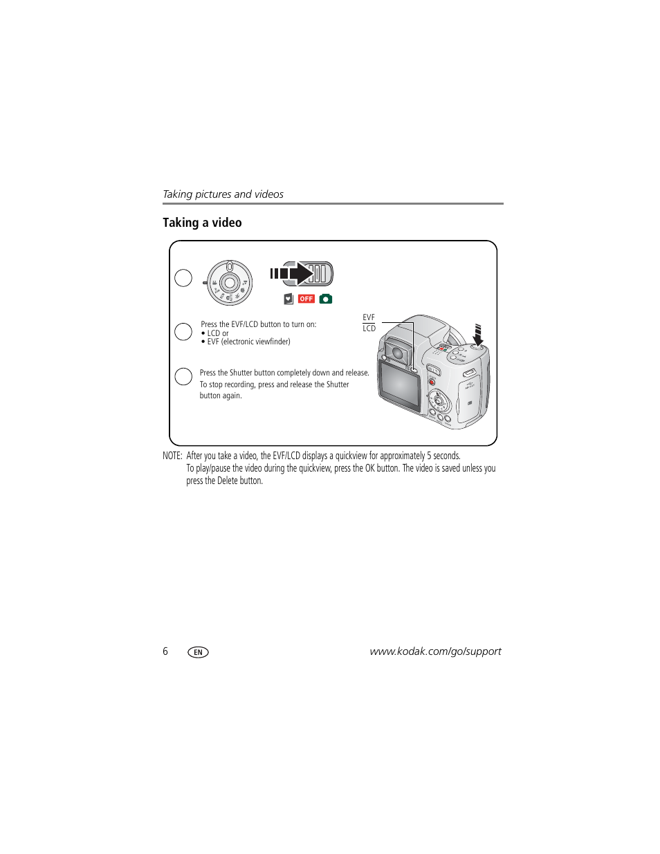Taking a video | Kodak Z650 User Manual | Page 12 / 77