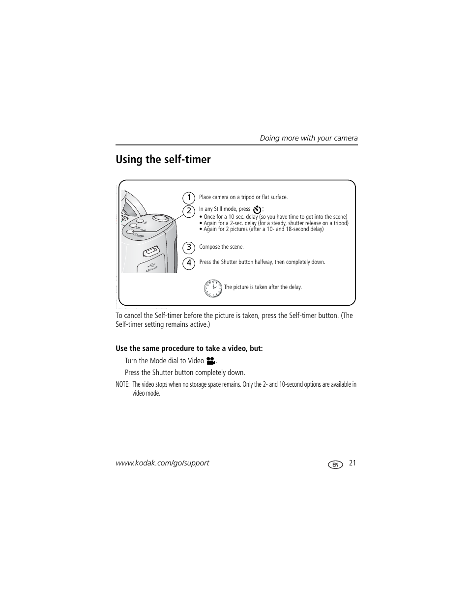 Using the self-timer | Kodak Z650 User Manual | Page 27 / 77