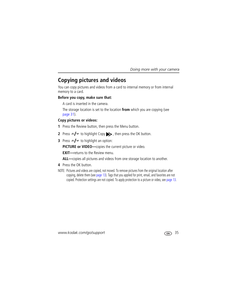 Copying pictures and videos | Kodak Z650 User Manual | Page 41 / 77