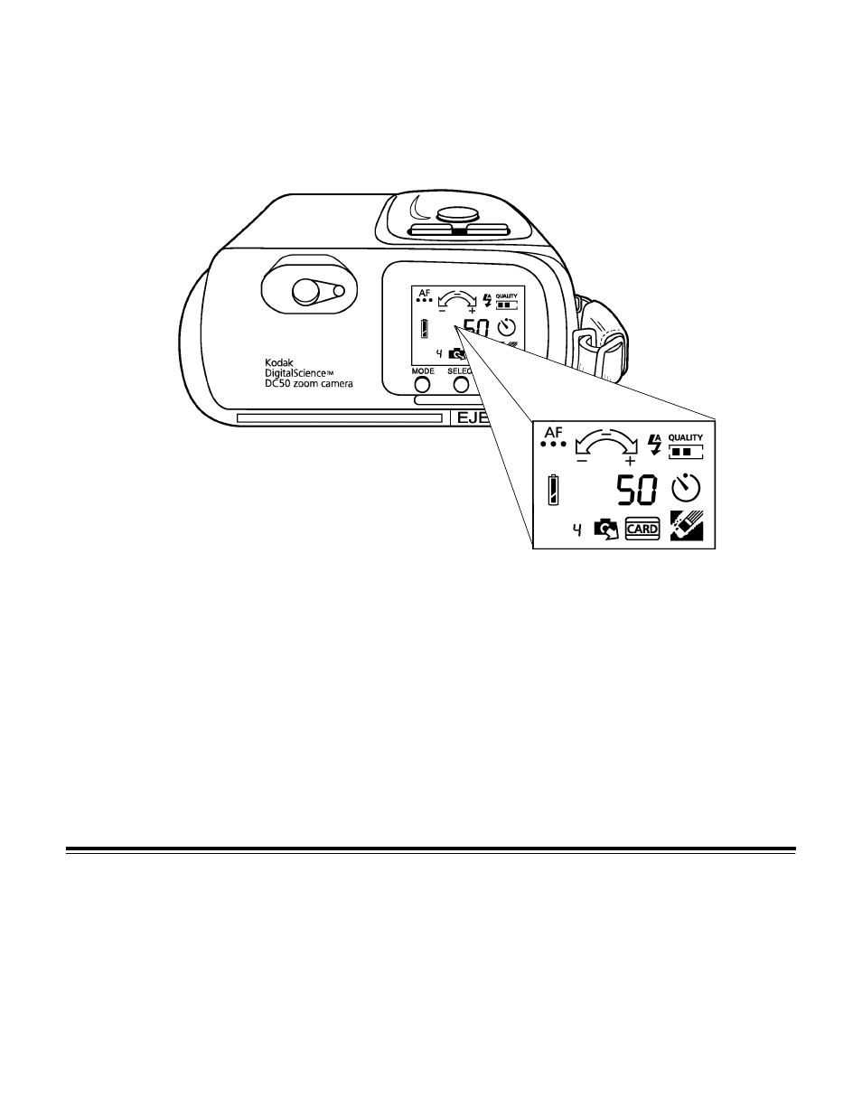 Dc50 zoom camera lcd icons, Dc50, Zoom camera lcd icons | Section | Kodak DC50 User Manual | Page 31 / 102