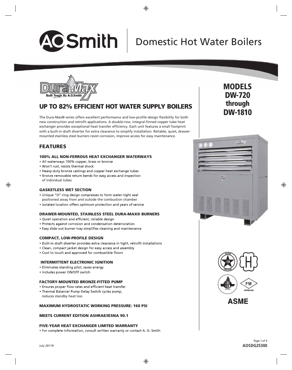 A.O. Smith DW-1810 User Manual | 4 pages